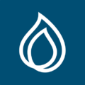 jfcs logo of white double flame against marine blue background
