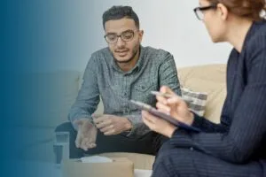 consulting patient at modern office bl