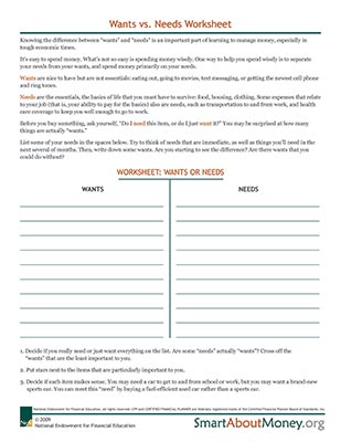 Divorce Recovery Wants vs Needs Worksheet PDF